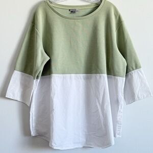 COS Womens Waffle Knit Tunic Top Shirt Sz L Green Minimalist Comfort Lagenlook